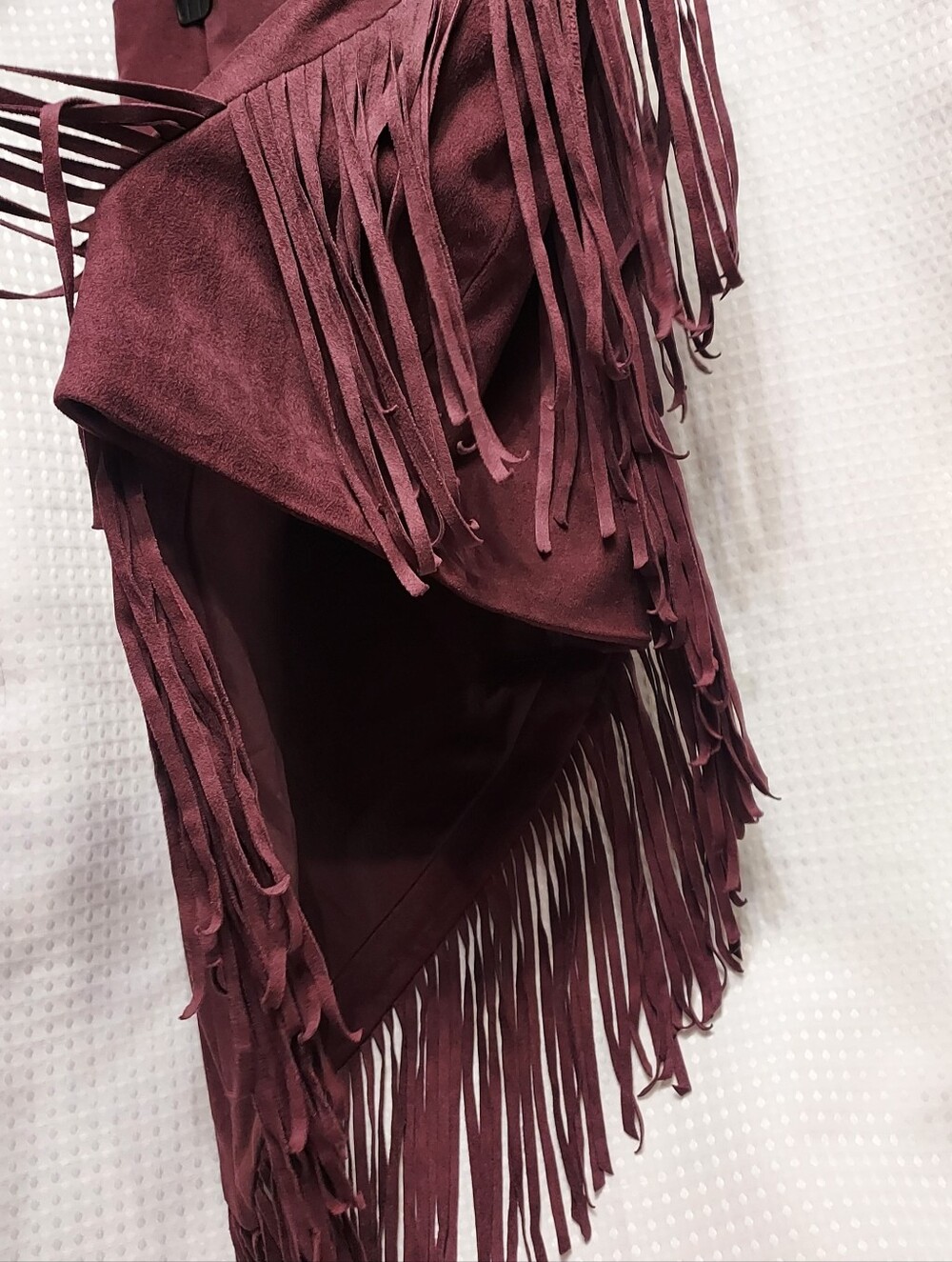 Express Burgundy Asymmetrical Fringe Skirt - Picture 9 of 10